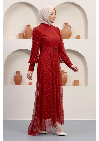 Kemeri Taşlı Tül Abiye Kiremit 12242 modelleri