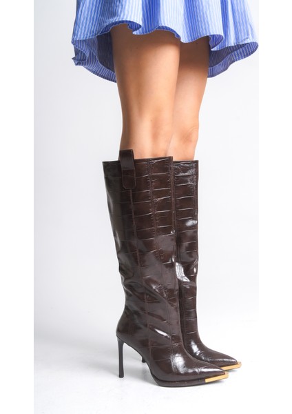 Rivale Kadın Topuklu Çizme - Kahve Kroko fiyatları