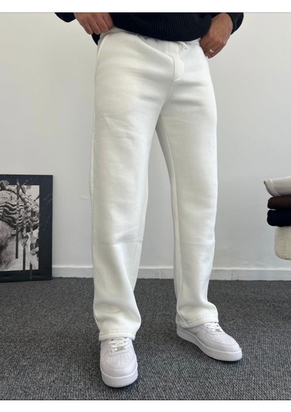 Felix Beyaz Beli Lastikli Baggy Kalıp 3 Iplik Şardonlu Yumuşak Erkek Eşofman Altı