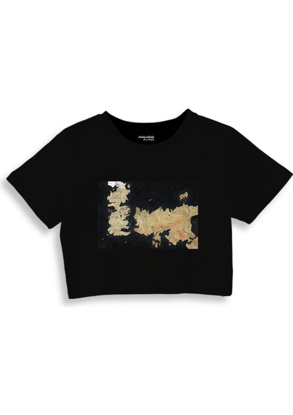 Game Of Thrones Map Crop Tişört - Siyah