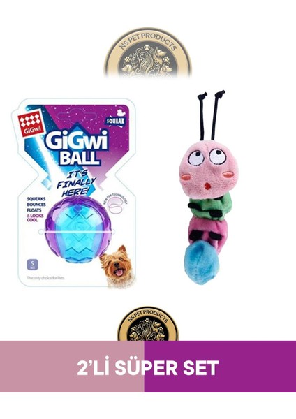 Ball Sert Top 5 cm Şeffaf-Catnipli Tırtıl Oyuncak 2'li Set