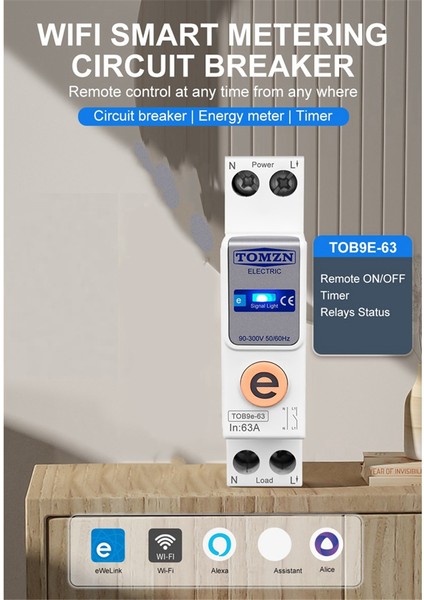 Tomzn TOB9E-63 Ölçüm Yok 1p+N 63A Wifi Akıllı Anahtar Enerji Ölçer Devre Kesici Zamanlayıcı Rölesi Akıllı Ev Koruması (Yurt Dışından) fiyatları
