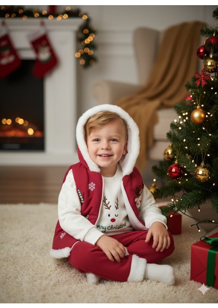 Laura Baby Yılbaşı / Yeniyıl Kapüşonlu 3'lü Erkek Bebek Takımı