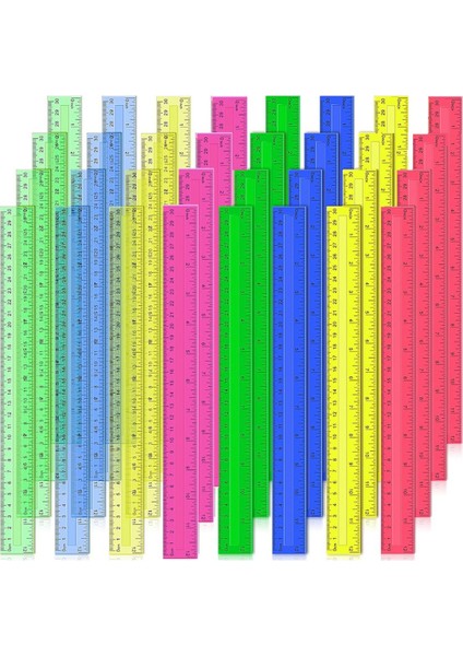 12 Inç Plastik Cetveller, 32 Adet Şeffaf Çeşitli Renk Metrik Dökme Yöneticiler Inç Santimetre Milimetre. (Yurt Dışından)