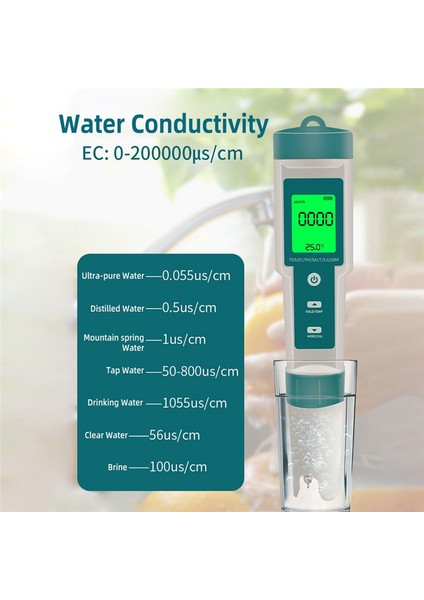 7 In1 Su Kalitesi Test Cihazı Ph/orp/ec/semp/taz/s.g/tds LCD Arka Işık Test Kalemi Çok Fonksiyonlu Analiz Enstrümanı (Yurt Dışından)