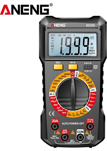 Aneng SZ305 1999 Multimetre Kondansatör Test Edicileri Sayısı Akıllı Voltmetre Ac/dc Voltaj Akım Direnci Ohm Test Araçları Siyah (Yurt Dışından) fırsatları