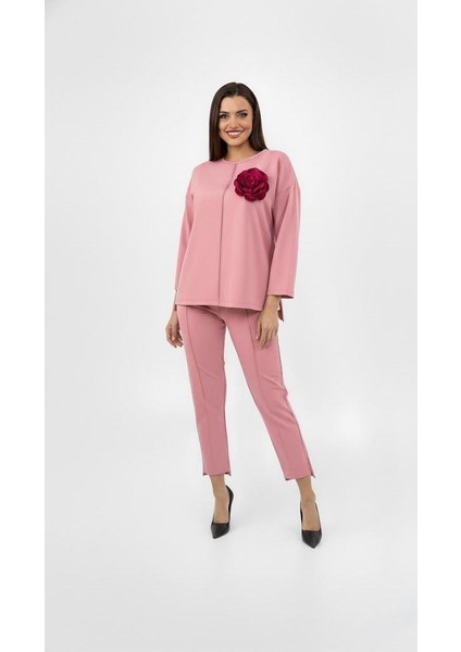 Kadın Büyük Beden Truvakar Kol Çiçek Detaylı Iki Iplik Eşofman Takımı 8224-26