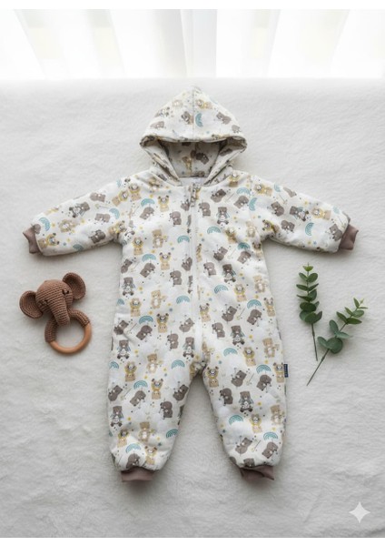 Laura Baby Ayıcık Desenli Uzun Kollu Erkek Bebek Uyku Tulumu (Pijama Tulum)