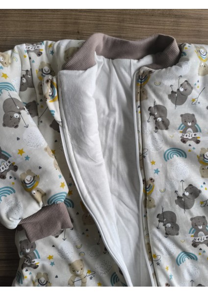 Laura Baby Ayıcık Desenli Uzun Kollu Erkek Bebek Uyku Tulumu (Pijama Tulum)