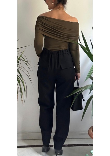 Kadın Siyah Paça Detaylı Pantolon modelleri