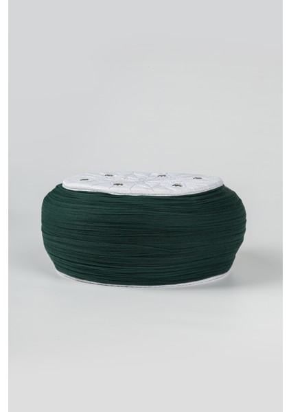 Talebe Sarığı - Yeşil Kumaş - Beyaz Takke - Yuvarlak Sarım - Kuş Gözü - 5 Metre modelleri