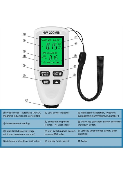 HW300MINI Dijital Kalınlık Gösterge Test Cihazı Otomatik Araç Boya Ölçüm Enstrümanı Boya Katmanı Ölçüm Cihazı Aracı Beyaz (Yurt Dışından) modelleri