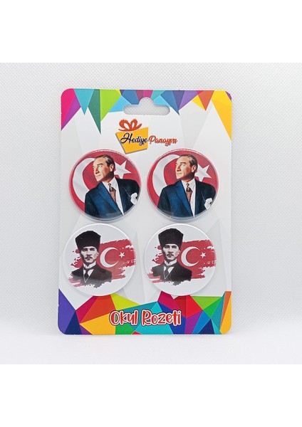 Atatürk Rozetleri 4’lü Set (Yüksek Kalite, 44 mm Çapında, Yerli Üretim) Set 1