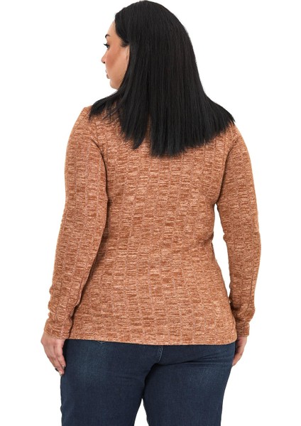 Büyük Beden Yarım Balıkçı Uzun Kollu Triko Çizgili Kahverengi Body modelleri