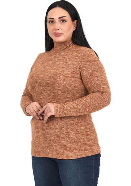 Büyük Beden Yarım Balıkçı Uzun Kollu Triko Çizgili Kahverengi Body fırsatları