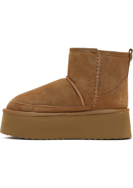 Kadın Camel Kalın Tabanlı Süet Deri Teddy Bot 25WFD492810 fiyatları