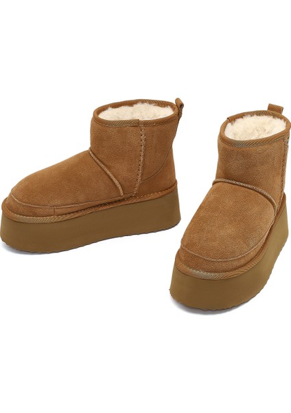 Kadın Camel Kalın Tabanlı Süet Deri Teddy Bot 25WFD492810 modelleri