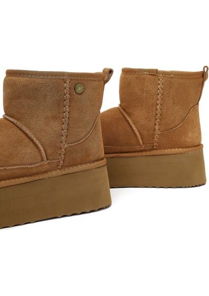 Kadın Camel Kalın Tabanlı Süet Deri Teddy Bot 25WFD492810