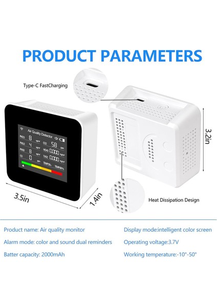 Hava Kalitesi Monitörü Iç Mekan, Co, Co2, Aqı, Tvoc, Hcho, Pm2.5, PM10 Için Ev Mutfak ve Ev (Yurt Dışından) fiyatları
