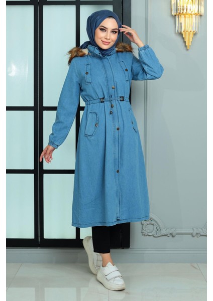 Kapşonlu Kot Mont Açık Kot 19173 modelleri