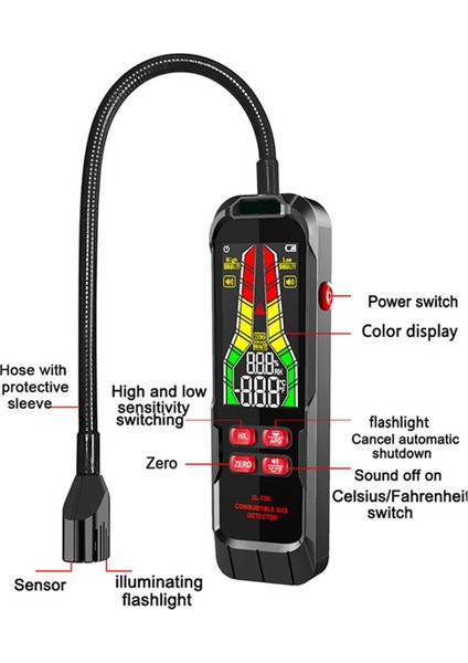 Elde Taşınabilir Gazlar Sızıntı Dedektörü Doğal Gazlar Sızıntı Konsantrasyon Analizör Ölçer Ses Işığı ZL73A Pil (Yurt Dışından)