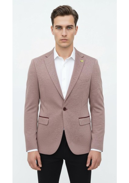 Bordo Erkek İtalyan Kesim Blazer Ceket – Kol Yamali, Slim Fit, Şık ve Modern Tasarım