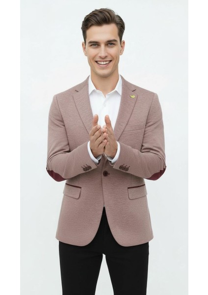 Bordo Erkek İtalyan Kesim Blazer Ceket – Kol Yamali, Slim Fit, Şık ve Modern Tasarım fiyatları