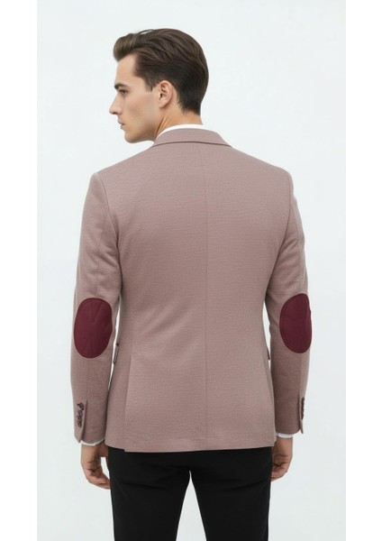 Bordo Erkek İtalyan Kesim Blazer Ceket – Kol Yamali, Slim Fit, Şık ve Modern Tasarım indirimleri
