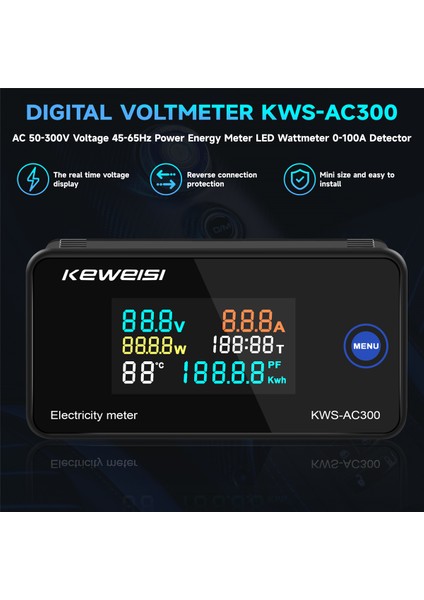 Keweisi, KWS-AC300 Dijital Voltmetre Ac 50-300V Voltaj 45-65Hz Güç Enerji Ölçer LED Wattmetre 0-100A Detektörü C (Yurt Dışından) fırsatları