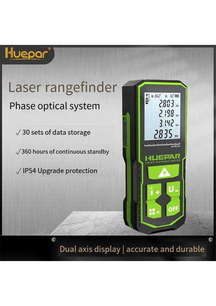 Huepar Dijital Yeşil Lazer Mesafe Metre 60M LCD Açı Sensörü Ölçüm Aletleri ile Lazer Bant Ölçüt (Yurt Dışından) fiyatları