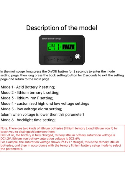Dc 8-30V LCD Dijital Pil Voltmetre Kapasite Göstergesi Lityum Asit Pil Voltaj Test Cihazı Ölçer Aracı Typec Çıkışı, C (Yurt Dışından) modelleri