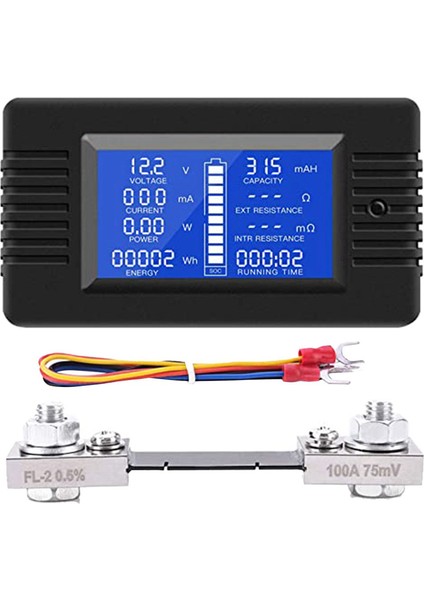 Dc Pil Monitör Güç Ölçer Ammetre Dijital Dc 0-200V Şun 100A Multimetre, Metre Voltmetre Kapasite Test Cihazı (Yurt Dışından)