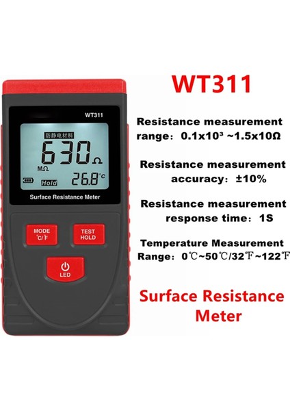 Taşınabilir Yüzey Direnç Ölçer WT311 LED LED Ekran Direnç Testi Yüksek Doğruluk Direnç Ölçüm (Yurt Dışından) modelleri