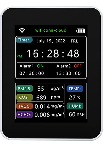Wifi Too Smart Co2 Sensör Karbon Dioksit Dedektörü Hcho Tvoc Co2 Temp Humı ​​dettektör LCD Ekran Akıllı Yaşam Uygulaması Beyaz (Yurt Dışından) modelleri
