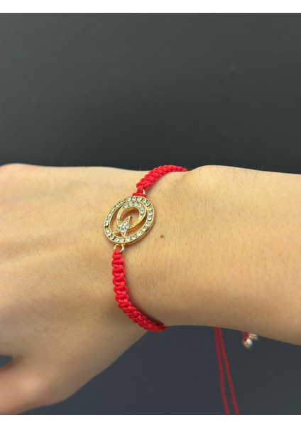 Zirkon Taşlı Ay Yıldız Kırmızı Ip Bileklik indirimleri