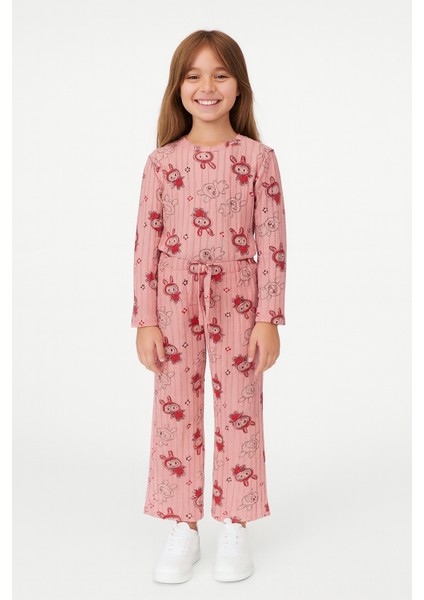 Kız Çocuk Pijama Altı Beli Lastikli Tavşan Baskılı