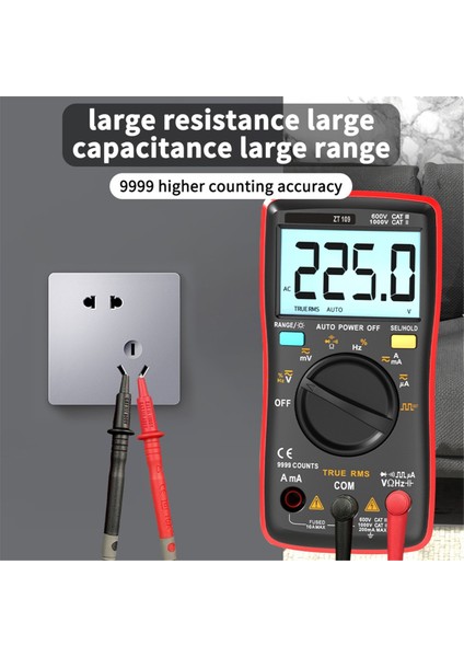 AN8009 Arka Işık LCD Multimetre Test Cihazı Voltmetre Ölçer Taşınabilir Çok Fonksiyonlu Akıllı Dedektör Kırmızı (Yurt Dışından) modelleri