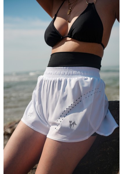 Kadın Havuz Deniz Şortu Lazerli - Içden Taytlı Ekstra Bel ve Göbek Korseli