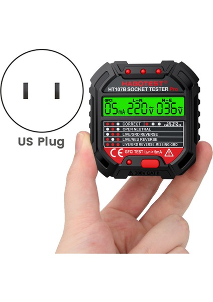 Habotest HT107 Pro Soket Test Cihazı Voltaj Testi Soket Dedektörü Zemin Sıfır Çizgi Fiş Polarite Fazını Kontrol Edin Abd Fişi (Yurt Dışından) fiyatları