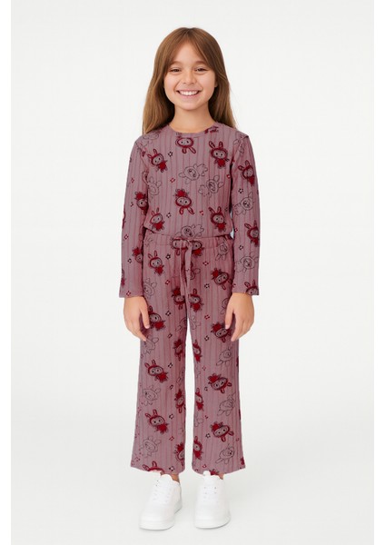 Kız Çocuk Pijama Altı Beli Lastikli Tavşan Baskılı