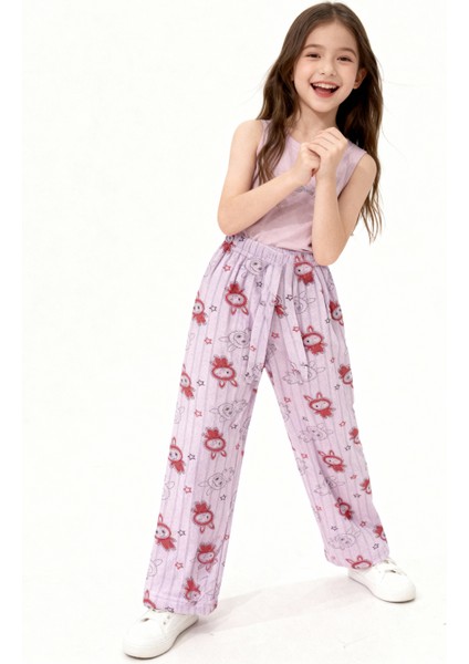 Kız Çocuk Pijama Altı Beli Lastikli Tavşan Baskılı
