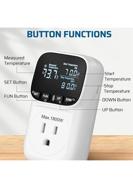 Dijital Sıcaklık Denetleyicisi, 15A/1800W Termostat Çıkış Fişi, -40 ℉ -210 ℉, Inkübatör Abd Fişi Için Döngüsel Zamanlama/geri Sayım (Yurt Dışından) fiyatları