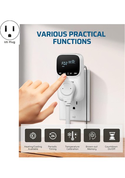 Dijital Sıcaklık Denetleyicisi, 15A/1800W Termostat Çıkış Fişi, -40 ℉ -210 ℉, Inkübatör Abd Fişi Için Döngüsel Zamanlama/geri Sayım (Yurt Dışından) modelleri