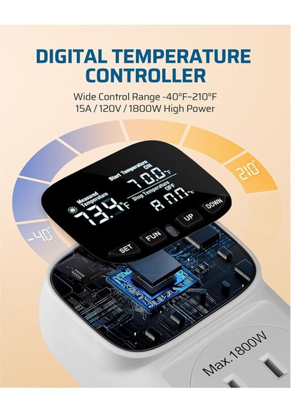 Dijital Sıcaklık Denetleyicisi, 15A/1800W Termostat Çıkış Fişi, -40 ℉ -210 ℉, Inkübatör Abd Fişi Için Döngüsel Zamanlama/geri Sayım (Yurt Dışından) indirimleri