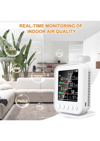 Pm2.5 ile Akıllı 7 Arada 1 Hava Kalitesi Monitörü, Alarm, Sıcaklık ve Nem Sensörleri ile Co2 Detektörü, LED Ekran (Yurt Dışından) fırsatları