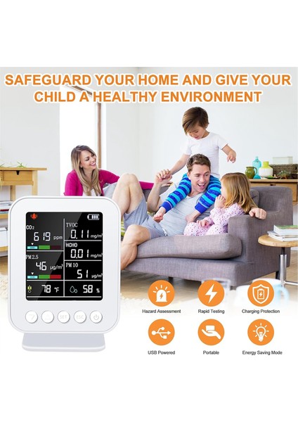Pm2.5 ile Akıllı 7 Arada 1 Hava Kalitesi Monitörü, Alarm, Sıcaklık ve Nem Sensörleri ile Co2 Detektörü, LED Ekran (Yurt Dışından) indirimleri
