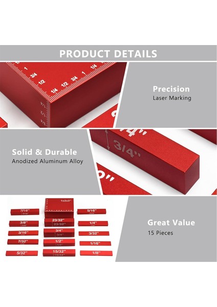 Kurulum Bloklar Ahşap Işleme Yüksekliği Gauge Set 15 Pc Set Barları, Yönlendirici Tablosu ve Tablo Testere Aksesuarları Kırmızı (Yurt Dışından) fiyatları