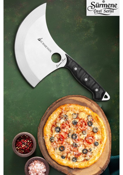 Sürmene Serisi Mutfak Bıçak Hilal Börek Bıçağı Pizza Pide Bıçağı Siyah Verzalit Sap HDS-142