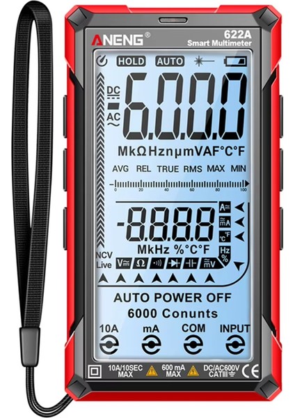 Aneng 622A Otomatik Aralıklı Dijital Akıllı Multimetre True Rms Dc/ac Voltajı 9999 Analog Test Cihazı Multitester (Yurt Dışından)
