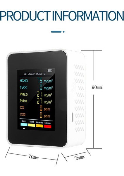6&#39;da 13:52.5 PM10 Hcho Tvoc Co Co2 Hava Kalitesi Dedektörü Co Co2 Formaldehit Monitör Ev Ofisi Hava Kalitesi Test Cihazı, Beyaz (Yurt Dışından)